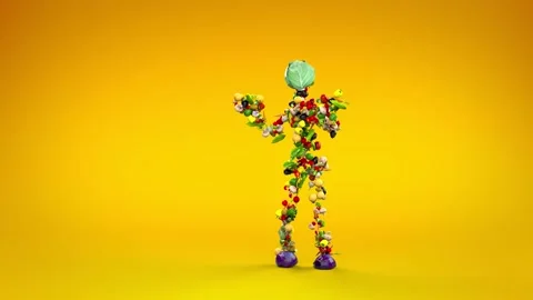 A funny figure made of vegetables is dancing vigorously. Stock Footage 150153485