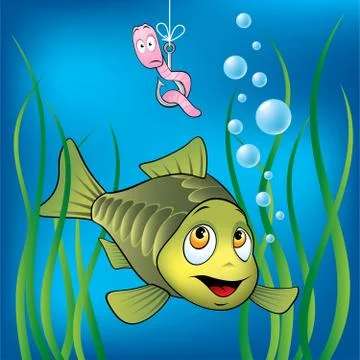 Funny fish and worm Stock Illustration
