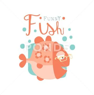 Funny fish logo, baby shop label, fashion print for kids wear, baby shower Stock Illustration
