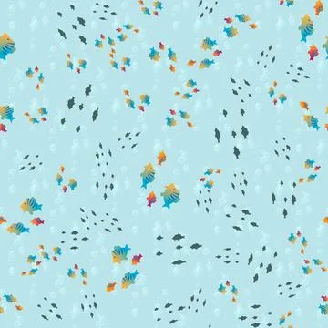 Funny fish outline seamless pattern on blue background, Illustrazione stock