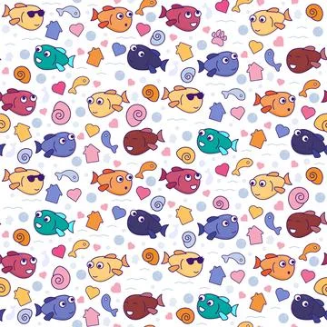 Funny Fish Pets Muzzles and Food Seamless Pattern Ilustración de archivo