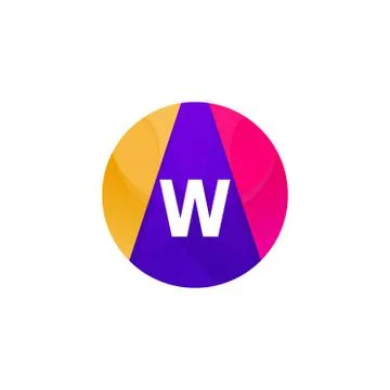Funny flat circle sphere logo web icon W letter sign vector design Stock Illustration