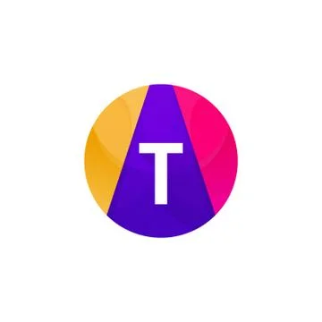 Funny flat circle sphere logo web icon T letter sign vector design Stock Illustration