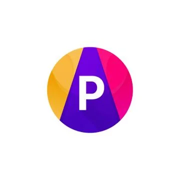 Funny flat circle sphere logo web icon P letter sign vector design Stock Illustration