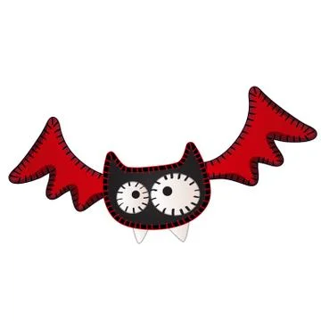 Funny flying bat with contours in the form of strokes and dotted lines isolated Stock Illustration