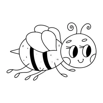 Funny flying bee in hand drawn doodle style. Vector illustration isolated on Stock Illustration