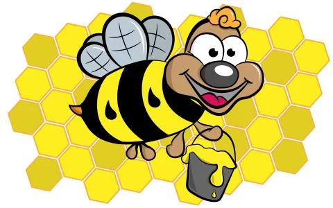 Funny flying bee with honey Stock Illustration