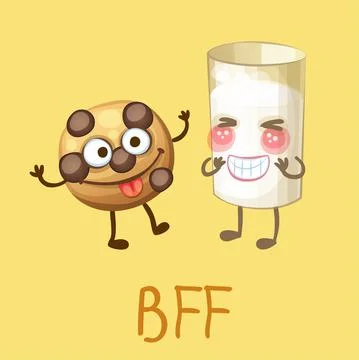 Funny food characters cookie and glass of milk Stock Illustration