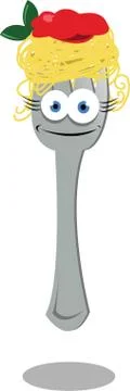 Funny Fork with Spaghetti Stock Illustration