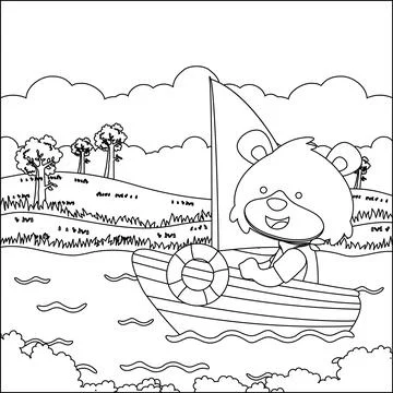 Funny fox cartoon vector on little boat with cartoon style, Stock Illustration
