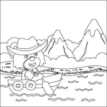 Funny fox cartoon vector on little boat with cartoon style, Stock Illustration