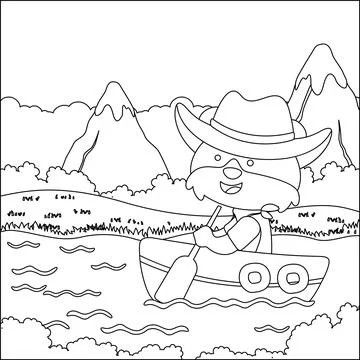 Funny fox cartoon vector on little boat with cartoon style Stock Illustration