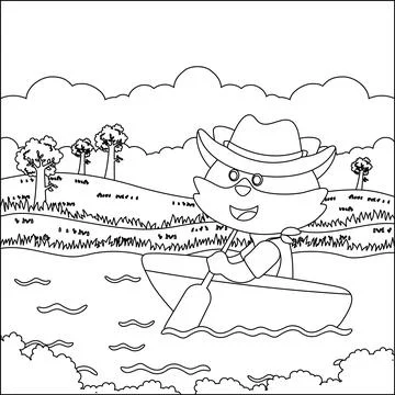 Funny fox cartoon vector on little boat with cartoon style, Stock Illustration