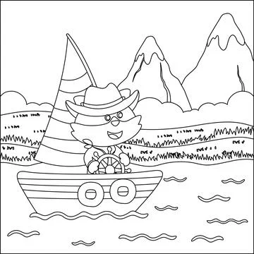 Funny fox cartoon vector on little boat with cartoon style Stock Illustration
