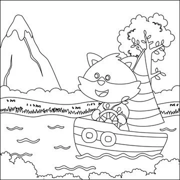 Funny fox cartoon vector on little boat with cartoon style, Trendy children Stock Illustration