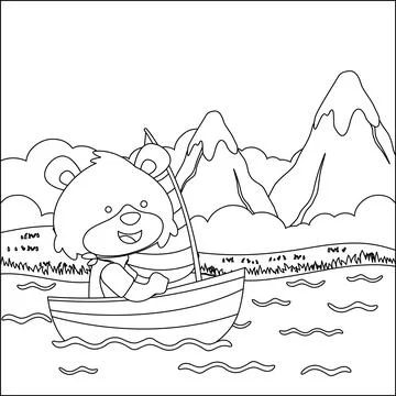 Funny fox cartoon vector on little boat with cartoon style, Stock Illustration