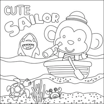 Funny fox cartoon vector on little boat with cartoon style, Stock Illustration