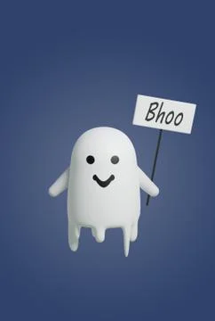 Funny friendly ghost flying on isolated white background, 3d render of halloween Stock Illustration