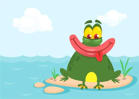 Funny Frog Cartoon. Vector illustration isolated Stock Illustration