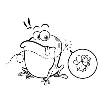 Funny Frog Looking At Fly Outline Stock Illustration