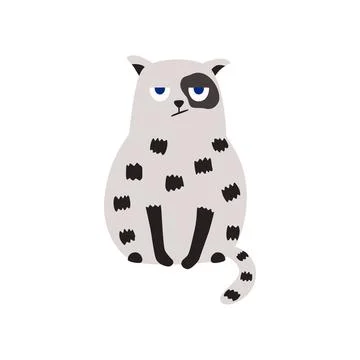 Funny frowning gray spotted cat sitting. Vector illustration. Stock Illustration