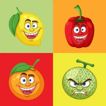 Funny Fruit and Vegetable Faces Stock Illustration