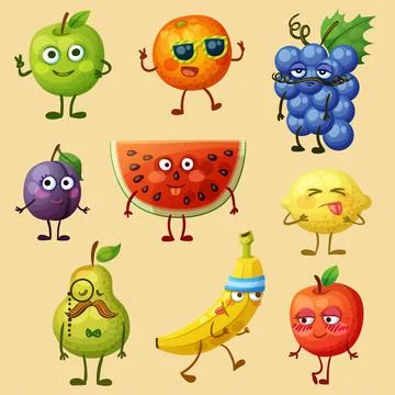 Funny fruit characters Stock Illustration