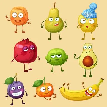 Funny fruit characters isolated on background Stock Illustration