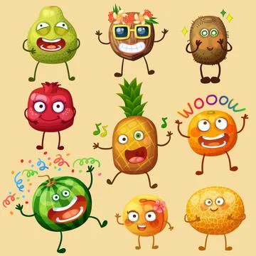 Funny fruit characters isolated on background Stock Illustration