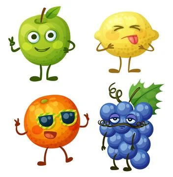 Funny fruit characters isolated on white Stock Illustration