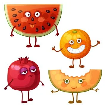 Funny fruit characters isolated on white Stock Illustration