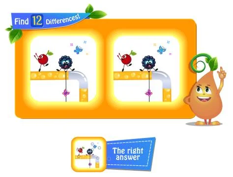 Funny fruit for children 12 differences Stock Illustration