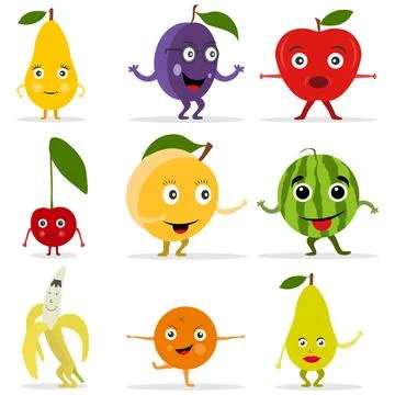 Funny fruit face and cartoon fruit characters. Cartoon funny fruits Stock Illustration