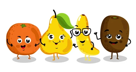 Funny fruit isolated cartoon characters Stock Footage 128363675