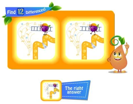 Funny fruit song 12 differences Stock Illustration