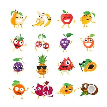 Funny fruit - vector isolated cartoon emoticons Stock Illustration