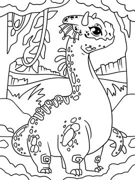 Funny game dragon. Background forest tropics. Children coloring book. Vector. Stock Illustration