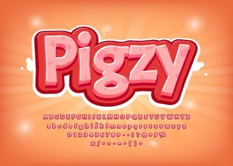 Funny game logo or menu. 3d Pig font, comic style title, text effect, vector Illustrazione stock
