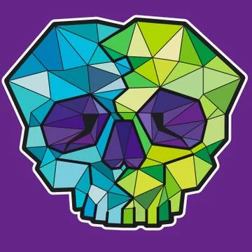 Funny geometric colorful skull. Vector icon or sticker Stock Illustration