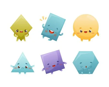 Funny Geometric Shape Character with Different Face Expression Vector Set イラスト素材