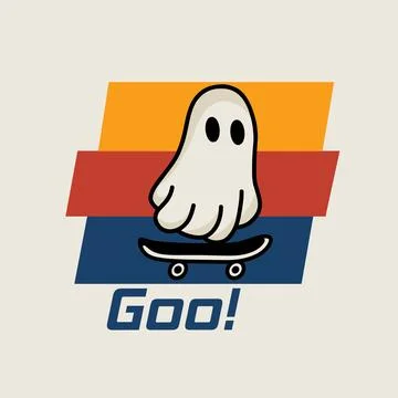 Funny Ghost Character with Skate Board in Vintage Color Stock Illustration
