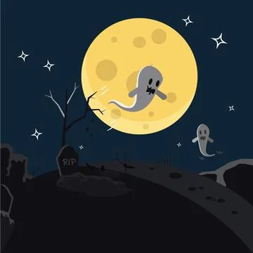 Funny ghost flying vector illustration. Halloween concept design background Stock Illustration
