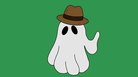 Funny Ghost with Hat Animation on Green Screen. Spooky Character Removing Hat fo Stock Footage 317464856