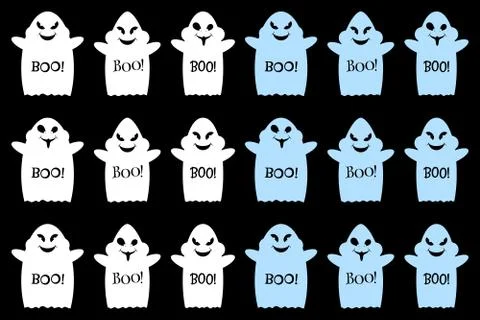 Funny ghost with smile, cheeks, pupils of the eyes, hands and inscription Boo Stock Illustration