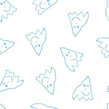 Funny Ghosts Drawn with Crayon. Seamless Pattern Cute Halloween Illustration. Illustrazione stock