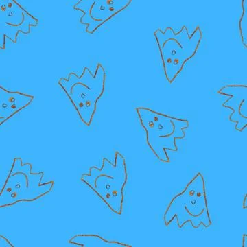 Funny Ghosts Drawn with Crayon. Seamless Pattern Cute Halloween Illustration. Stock Illustration