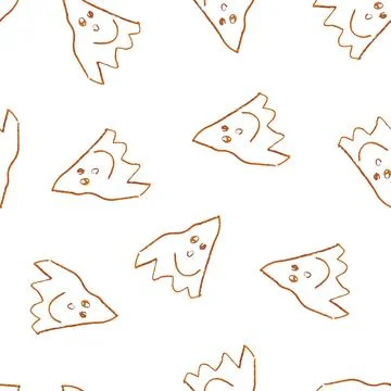 Funny Ghosts Drawn with Crayon. Seamless Pattern Cute Halloween Illustration. Illustrazione stock