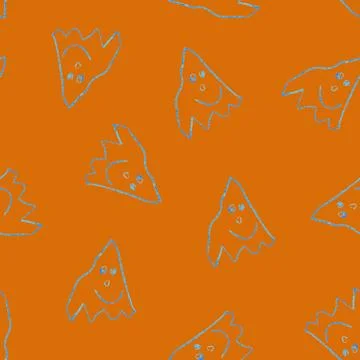 Funny Ghosts Drawn with Crayon. Seamless Pattern Cute Halloween Illustration. Illustrazione stock