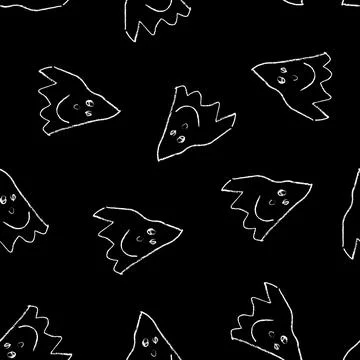 Funny Ghosts Drawn with Crayon. Seamless Pattern Cute Halloween Illustration. Illustrazione stock