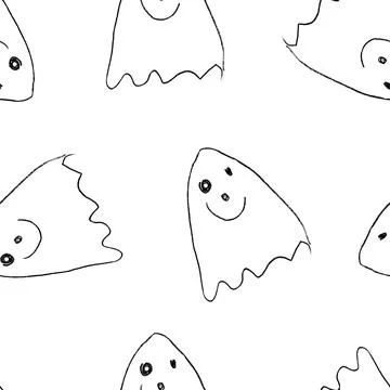 Funny Ghosts Drawn with Crayon. Seamless Pattern Cute Halloween Illustration. Stock Illustration